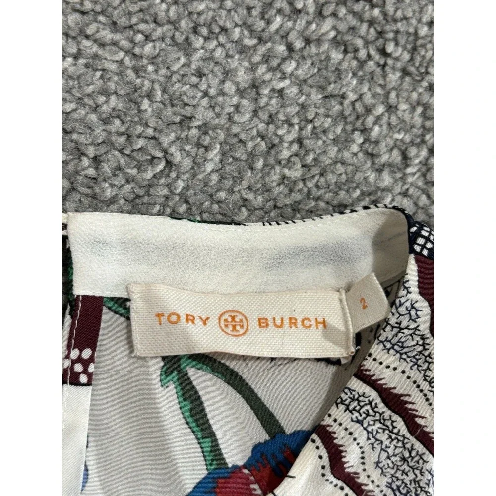 Tory Burch Silk Blouse Top‎ Size 2 Floral Multicolor *STAIN*